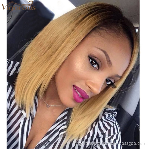 Vigorous Short Straight Bob Hair Synthetic Wigs For Women 2 Tone Ombre Blonde Wigs Glueless Cosplay Hair Wigs For Women
